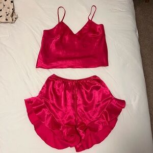 Elegant Satin Sleepwear Set in Vibrant Pink